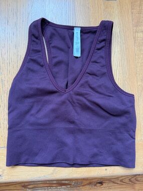 Athleta Deep Plum Ribbed V-Neck Sports Bra